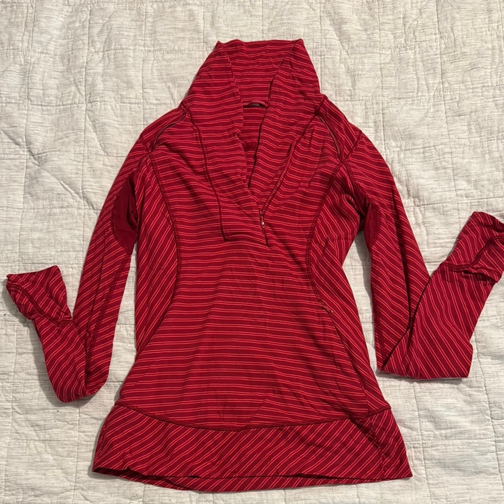 Lululemon Athletica Red Striped Zip-Up Top